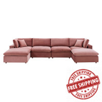 Modway EEI-4821-DUS Dusty Rose Commix Down Filled Overstuffed Performance Velvet 6-Piece Sectional Sofa