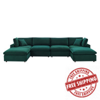Modway EEI-4821-GRN Green Commix Down Filled Overstuffed Performance Velvet 6-Piece Sectional Sofa