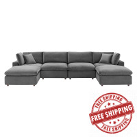 Modway EEI-4821-GRY Gray Commix Down Filled Overstuffed Performance Velvet 6-Piece Sectional Sofa