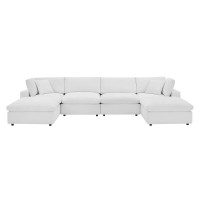 Modway EEI-4821-WHI White Commix Down Filled Overstuffed Performance Velvet 6-Piece Sectional Sofa