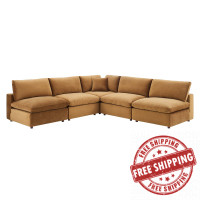 Modway EEI-4822-COG Cognac Commix Down Filled Overstuffed Performance Velvet 5-Piece Sectional Sofa