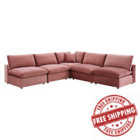 Modway EEI-4822-DUS Dusty Rose Commix Down Filled Overstuffed Performance Velvet 5-Piece Sectional Sofa