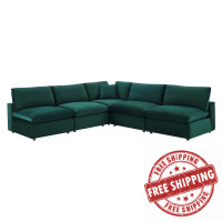 Modway EEI-4822-GRN Green Commix Down Filled Overstuffed Performance Velvet 5-Piece Sectional Sofa