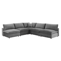 Modway EEI-4822-GRY Gray Commix Down Filled Overstuffed Performance Velvet 5-Piece Sectional Sofa
