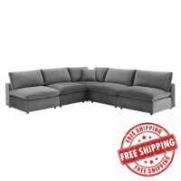 Modway EEI-4822-GRY Gray Commix Down Filled Overstuffed Performance Velvet 5-Piece Sectional Sofa