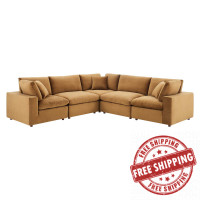 Modway EEI-4823-COG Cognac Commix Down Filled Overstuffed Performance Velvet 5-Piece Sectional Sofa