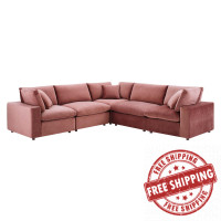 Modway EEI-4823-DUS Dusty Rose Commix Down Filled Overstuffed Performance Velvet 5-Piece Sectional Sofa