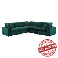 Modway EEI-4823-GRN Green Commix Down Filled Overstuffed Performance Velvet 5-Piece Sectional Sofa