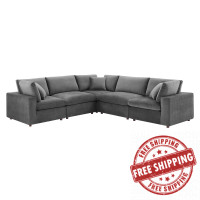 Modway EEI-4823-GRY Gray Commix Down Filled Overstuffed Performance Velvet 5-Piece Sectional Sofa