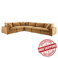 Modway EEI-4824-COG Cognac Commix Down Filled Overstuffed Performance Velvet 6-Piece Sectional Sofa