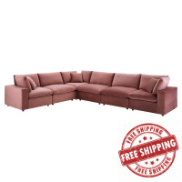 Modway EEI-4824-DUS Dusty Rose Commix Down Filled Overstuffed Performance Velvet 6-Piece Sectional Sofa