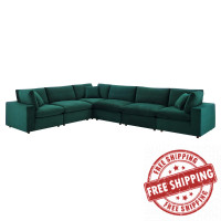 Modway EEI-4824-GRN Green Commix Down Filled Overstuffed Performance Velvet 6-Piece Sectional Sofa