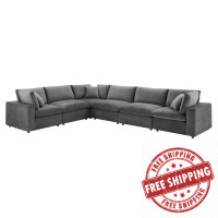 Modway EEI-4824-GRY Gray Commix Down Filled Overstuffed Performance Velvet 6-Piece Sectional Sofa