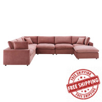 Modway EEI-4825-DUS Dusty Rose Commix Down Filled Overstuffed Performance Velvet 7-Piece Sectional Sofa