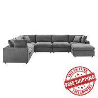 Modway EEI-4825-GRY Gray Commix Down Filled Overstuffed Performance Velvet 7-Piece Sectional Sofa