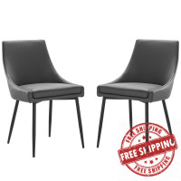 Modway EEI-4827-BLK-GRY Viscount Vegan Leather Dining Chairs - Set of 2 Black Gray