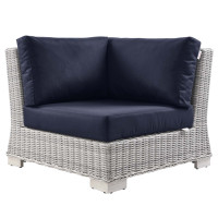 Modway EEI-4838-LGR-NAV Conway Outdoor Patio Wicker Rattan Corner Chair Light Gray Navy