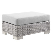 Modway EEI-4839-LGR-GRY Conway Outdoor Patio Wicker Rattan Ottoman Light Gray Gray