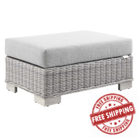 Modway EEI-4839-LGR-GRY Conway Outdoor Patio Wicker Rattan Ottoman Light Gray Gray