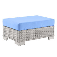 Modway EEI-4839-LGR-LBU Conway Outdoor Patio Wicker Rattan Ottoman Light Gray Light Blue