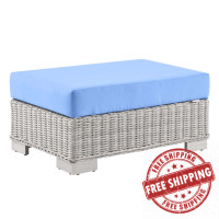 Modway EEI-4839-LGR-LBU Conway Outdoor Patio Wicker Rattan Ottoman Light Gray Light Blue