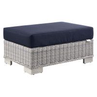 Modway EEI-4839-LGR-NAV Conway Outdoor Patio Wicker Rattan Ottoman Light Gray Navy