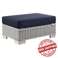 Modway EEI-4839-LGR-NAV Conway Outdoor Patio Wicker Rattan Ottoman Light Gray Navy