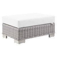Modway EEI-4839-LGR-WHI Conway Outdoor Patio Wicker Rattan Ottoman Light Gray White