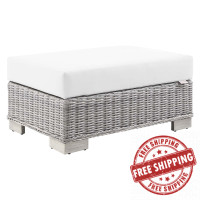 Modway EEI-4839-LGR-WHI Conway Outdoor Patio Wicker Rattan Ottoman Light Gray White