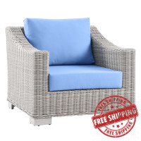 Modway EEI-4840-LGR-LBU Conway Outdoor Patio Wicker Rattan Armchair Light Gray Light Blue