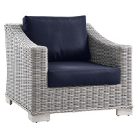 Modway EEI-4840-LGR-NAV Conway Outdoor Patio Wicker Rattan Armchair Light Gray Navy