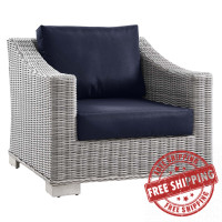 Modway EEI-4840-LGR-NAV Conway Outdoor Patio Wicker Rattan Armchair Light Gray Navy