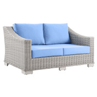 Modway EEI-4841-LGR-LBU Conway Outdoor Patio Wicker Rattan Loveseat Light Gray Light Blue