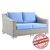 Modway EEI-4841-LGR-LBU Conway Outdoor Patio Wicker Rattan Loveseat Light Gray Light Blue