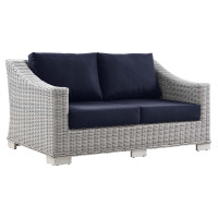 Modway EEI-4841-LGR-NAV Conway Outdoor Patio Wicker Rattan Loveseat Light Gray Navy