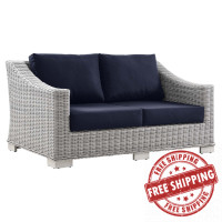 Modway EEI-4841-LGR-NAV Conway Outdoor Patio Wicker Rattan Loveseat Light Gray Navy