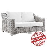 Modway EEI-4841-LGR-WHI Conway Outdoor Patio Wicker Rattan Loveseat Light Gray White