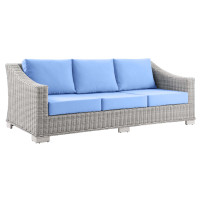 Modway EEI-4842-LGR-LBU Conway Outdoor Patio Wicker Rattan Sofa Light Gray Light Blue