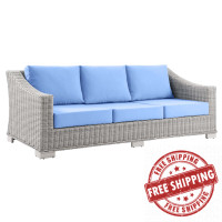 Modway EEI-4842-LGR-LBU Conway Outdoor Patio Wicker Rattan Sofa Light Gray Light Blue