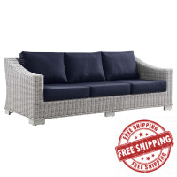 Modway EEI-4842-LGR-NAV Conway Outdoor Patio Wicker Rattan Sofa Light Gray Navy