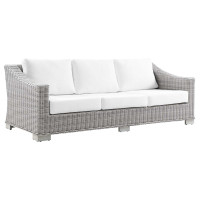 Modway EEI-4842-LGR-WHI Conway Outdoor Patio Wicker Rattan Sofa Light Gray White