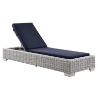 Modway EEI-4843-LGR-NAV Conway Outdoor Patio Wicker Rattan Chaise Lounge Light Gray Navy