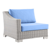 Modway EEI-4845-LGR-LBU Conway Outdoor Patio Wicker Rattan Left-Arm Chair Light Gray Light Blue