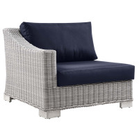 Modway EEI-4845-LGR-NAV Conway Outdoor Patio Wicker Rattan Left-Arm Chair Light Gray Navy