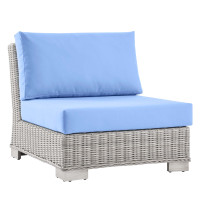 Modway EEI-4847-LGR-LBU Conway Outdoor Patio Wicker Rattan Armless Chair Light Gray Light Blue