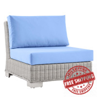 Modway EEI-4847-LGR-LBU Conway Outdoor Patio Wicker Rattan Armless Chair Light Gray Light Blue