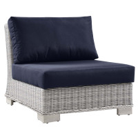 Modway EEI-4847-LGR-NAV Conway Outdoor Patio Wicker Rattan Armless Chair Light Gray Navy