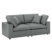 Modway EEI-4913-GRY Commix Down Filled Overstuffed Vegan Leather Loveseat Gray