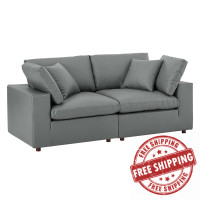 Modway EEI-4913-GRY Commix Down Filled Overstuffed Vegan Leather Loveseat Gray