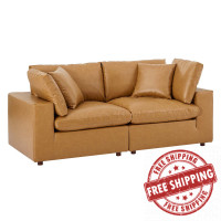 Modway EEI-4913-TAN Commix Down Filled Overstuffed Vegan Leather Loveseat Tan